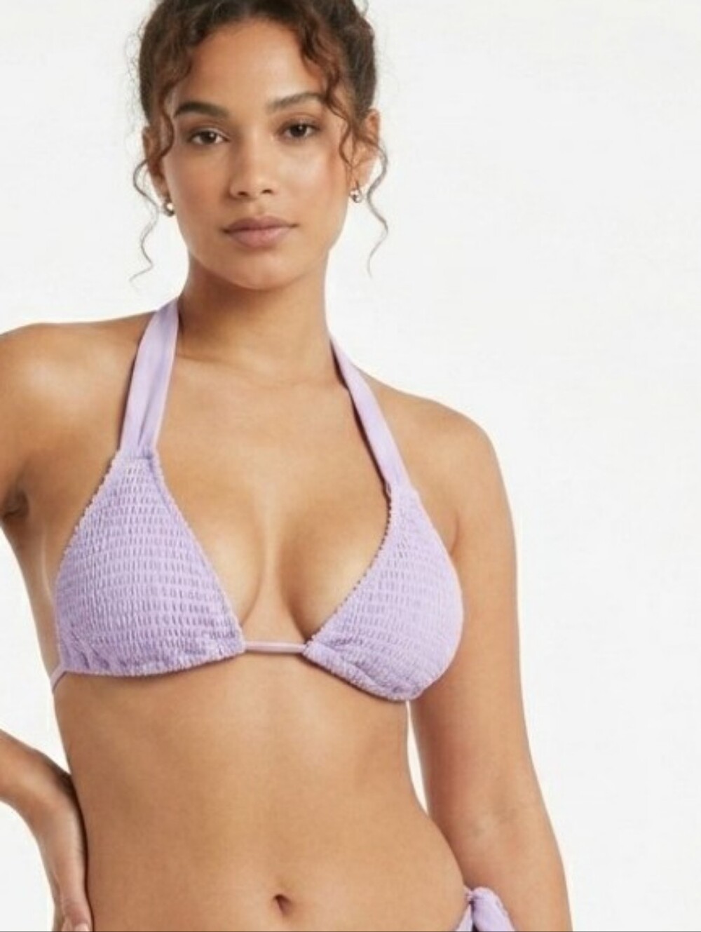 2 Pc Zaful Lavender Lilac Bikini Smocked Satin Strap Fully Adjustable Tie Purple